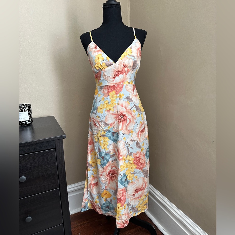 Floral tie back midi dress
